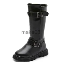 Boots Girls Boots Long Boots Black Kneehigh Autumn Winter Children Boots de maré alta Zipper Fashion 2023 Botas de motocicletas de novo Kids J230816