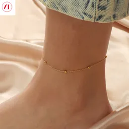 Anklets XT Jewelery Korea 24K Light Beads Gold Bean Anklet Women 916 Original Gold Plated 230816