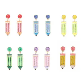 Dangle Kronleuchter Mode zurück in die Schule Saison Bleistift Ohrringe Frauen Mädchen 6 Farben süßer koreanischer Strass -Ohrring -Geschenk für dh7v8