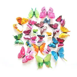 PVC 12 Pieces double wings 3d butterfly wall sticker for home decoration and wedding decoration with magnet and double-sided tape Juije