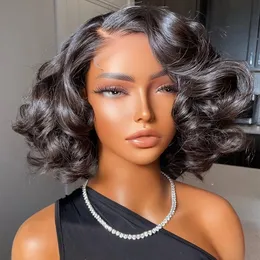Rosabeauty Brazilian 250％Body Wave Lace Frontal Wig Short Bob Wig Wave Remy Human Hair Wigs 13x4 Lace Wig for Women