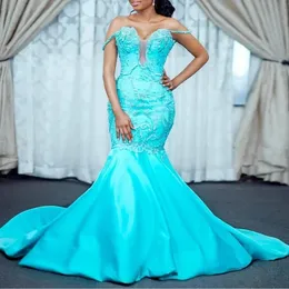 Aso Ebi Evening Dresses For Women Mermaid Beaded Appliques Prom Gowns Off The Shoulder Africa Plus Size Formal Gowns