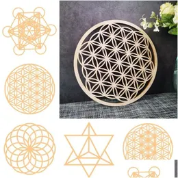 Party Decoration Sacred Geometry Flower of Life Energy Mat Wood Slice Bas Purification Crystals Healing Disc as for Home Wall Decor Dhnrj
