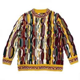 Erkek kazakları kapital hirata hiroshi vintage kontrast acı kavun desen örgü çiçek ve renk kazak ağır hizmet etnik Japonya Sweaters J230806