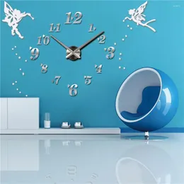 Relógios de parede 3d DIY Digital Clock Angel Grande design moderno Design acrílico Espelho de espelho de grande tamanho cozinha pendurada