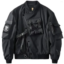 남성용 재킷 전술 전술 폭격기 악마 자수 기능성 멀티 포켓 코트 바람막이 히프 팝 스트리트웨어 남성 탑 의류