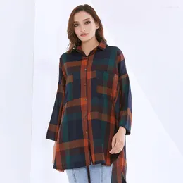 Frauen Polos Hit Color Plaid -Hemden für Frauen Reverskragen Langarm Patchwork Split Plus Size Lose Bluses Weibchen