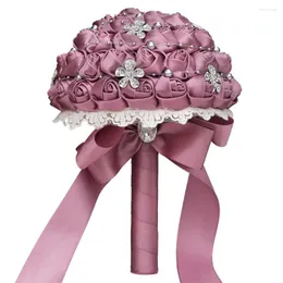 Hochzeitsblumen künstlicher Bouquet Rose mit Kristall Brosche Brautjungferhalter