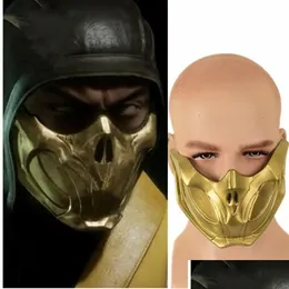 Andra evenemangsfestleveranser Game Mortal Kombat Scorpion Cosplay Mask Golden Half Face Latex Women Men Halloween Drop Delivery Home GA DHBTZ