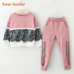 Clothing Sets Bear Leader Girls Spring Active Clothes Lace Children Cartoon Print Sweatshirts Pants Suit 3 7Y 230815