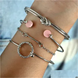 Cuff American And European Fashion Bracelet Women Girls Gold Open Bracelets Arrow Gemstone Circle Bangles Jewelry Set B09141 Drop Del Dhfpj