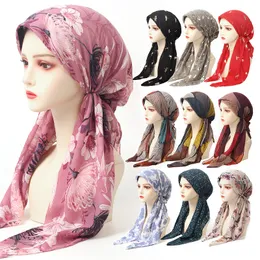 Gorro/crânio tampas femininas chapéus de estampa de flores alongadas folhas de hijab muçulmano boné chapé de turbante cobre lenço de cachecol pré-amarrado badana helictana hectare hardwrap 230815