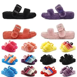 Donne di sandalo peluche fluttuanti vetrini Slifori in tessuto in moda sfocata Ladies Ladies Og Sandals Designer pelio bruno viola viola in mattoni rosso nero bianco giallo rosa Fucsia inverno