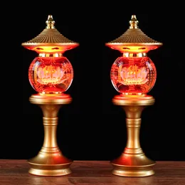 Decorative Objects Figurines Buddha Crystal Led Lotus Lamp Buddhist Supplies Colorful Buddha Front Lamp Eternal Flame Battery Plug-in Pair Decor Light 230815