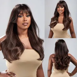 Cosplay Wigs Brown Ombre Long Wavy Synthetic Hair Natural Wave Wig With Full Bangs for Black Women Afro Daily Party Heat Resistant 230815