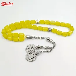 Charm Bracelets Tasbih Yellow Cat Eye Stone Fass Perlen Muslim Misbaha Arabisches Gebet Islamische Eid -Geschenk Accessoire an der Hand 230816