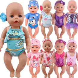 Doll Accessories Head Flower Swimsuit Fish Scale Style For 43Cm Baby Items 18Inch American Girl Generation Born Clothes 230816