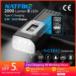 Fahrradleuchten Natfire NGTR60 leistungsstarkes Licht -OLED -Display 10000mah wiederaufladbares Fahrrad Scheinwerfer Taschenlampe Typec Lading 2000LM Lampe 230815