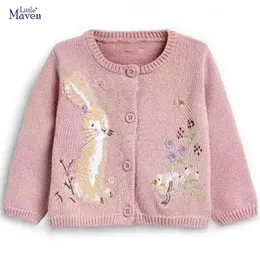Pullover Little Maven Kids Girls Abbigliamento adorabile maglione di coniglio rosa con la felpa di cotone per piccoli pulcini cotone autunnale per bambini 2 to7 anni 230816