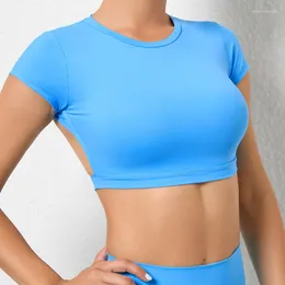 Активные рубашки сексуальные без спины с топ-топ-рубашка с коротким рукавом йога женщины с тугим сухим тушеном топами фитнес