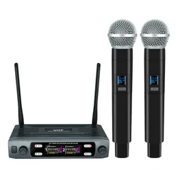 Mikrofony bezprzewodowe mikrofon ręczny podwójne kanały UHF stałą częstotliwość dynamiczna mikrofon dla karaoke Wedding Party Church Show 230816