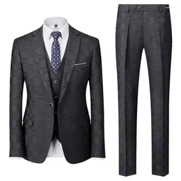 Men's Tracksuits Spring Plaid Suit Men Blazer Vest Pants Business British Style Wedding Dress Banquet High End Slim Jacket Trousers 3 Piece