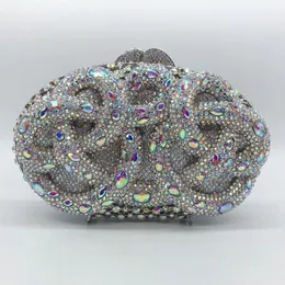 Torby wieczorowe Xiyuan AB Silver Crystal Sprzęgło luksusowe damskie wieczorne przyjęcie weselne szprychy żeńskie torebki małe torby telefoniczne 230815