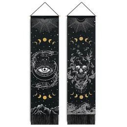 Taquestres Skull tapeçaria da lua fase tapeçaria de tapeçaria de tapeçaria de tapeçaria de tapeçaria vertical parede pendurada para decoração de parede em casa 12,8 x 51,2 polegadas 230816