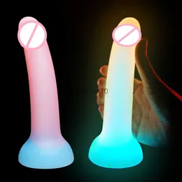 Dildos/Dongs Silicone Luminous Dildos Adult Toys for Masturbating Realistic Penis with Sucker Vaginal Stimulator Glowing Anal Dildo Sex Toys HKD230816