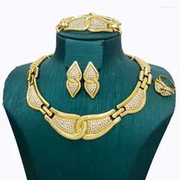 Серьги ожерелья устанавливают Dubai для женщин ювелирных изделий 18 тысяч золота элегантные ожерелья невеста свадебная вечеринка подарок биджу