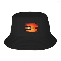 Berets Guitar Island Sunset Bucket Hat Uv Protection Solar Golf Man Beach Girl'S Hats Men's