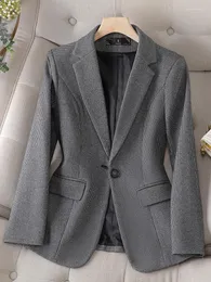 Abiti da donna femminile blazer a quadri formale per l'inverno autunnale in donna manica lunga a bottone grigia giacca casual casual cappotto da lavoro femminile