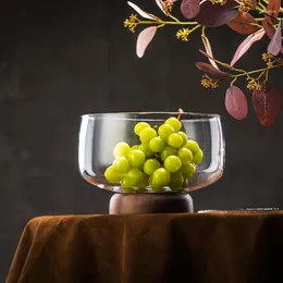 Piastre di grande capacità di vetro trasparente piatto di frutta creativa ciotola da noce di caramelle con acacia in legno da casa ristorante tavolo deco