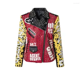 Mens Jackets Lordlds Studded Leather Jacket 남자 Red Fashion Pu Faux Outwear Motocle Streetwear Moto Biker and Coats