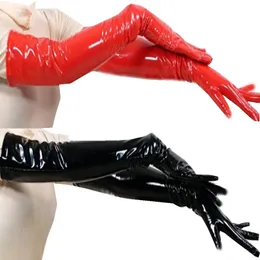 Fem fingrarhandskar 21 färger Glossy Surface Plus Size PVC Club Dancing Long Hand Mittens Vintage Party Women Arm Längd 230816