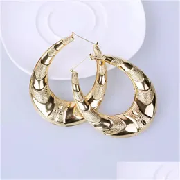 Hoop Huggie Wholesale- Gold Big Metal Circle Bamboo أقراط للنساء المجوهرات الموضة الهيب هوب مبالغ فيها تسليم DHN3Z