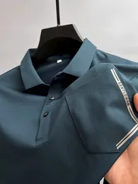 Herren Polos High -End -Marke Ice Seide Langarmige exquisite gedruckte Polo -Hemd für Herren Mode Revers T -Shirt Anti Wrinkle Festkörperfarbe 230815