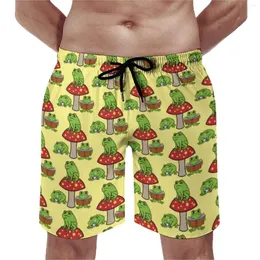Men's Shorts Board Cartoon Frog Casual Swimming Trunks Red Mushroom Print Fast Dry Sports Fitness High Quality Plus Size Beach