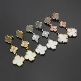 White Color Brand Studs 3 Flowers Pendants Brass Engagement Couple Women Designer Earrings Wholesale