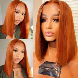 Ginger Orange Straight Bob Wig Lace Front Human Hair 180%density Wigs for Women Human Hair Brazilian Bone Straight Lace Front Wigs on Sale