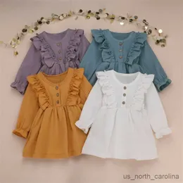 Vestidos de menina garotas bebês garotas vestir roupas para crianças Moda de verão Sólido Color fresco botão de baba