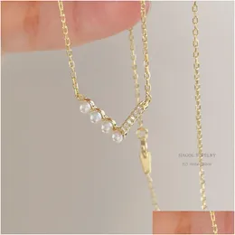 Anhänger Halsketten zierliche Chevron Perlenkette Art Deco Multi-Diamanten gebogener Schmuck Juni Geburtsstein Drop Lieferung Anhänger DHFRV