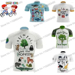 Racing Jackets Kids Save The Forest Animal Cycling Jersey 2023 Summer Short Sleeve Boy Girls Clothing Children Road Bike Bicycle Tops MTB
