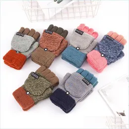 Fingerless Gloves Half Finger Glove Knitting Keep Warm Lovely Cartoon Plush Button Flip Woman Man Winter 5 3Gk K2 Drop Delivery Fashio Dhftw