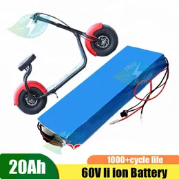 60V 20Ah litio ione bateria 18650 bms 60v li ion ricaricabile per 60v 1500w 1800 W Auto elettrica con scooter e-bici + caricatore 3A