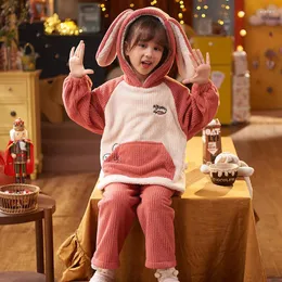 Женская одежда для сна осенняя зимняя мультипликация фланелевая фланелевая детская пижама устанавливает толстый коралловый бархатный костюм с двумя предметами.