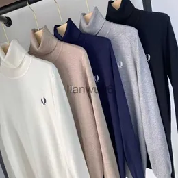 Erkek Sweaters Yeni Sonbahar Kış Erkekler Mürettebat Boyun Kulağı Buğday Laurel Sweater Moda Konforu Düğme Stand Stant Yaka Yüksek Yakalı Kazak J230806