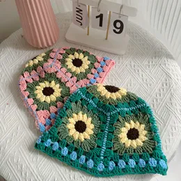 Breite Krempelnhüte Eimer Hüte Korea handgefertigte Blume Häkelhüte für Frauen Y2K Vintage Summer Beach Hut Blume hohl gestrickt Bob Gorras Sombreros 230816