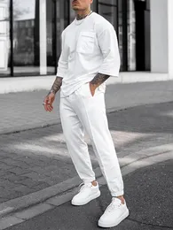 Herren Trailsuits weiße Outfits Männer zweiteilige Sets Mode O Hals halb Ärmeln und Hosenanzüge für Kleidung Sommer Frisch Freizeit Mann 230815