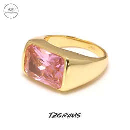 Wedding Rings TZgram 925 Sterling Silver Chunky Ring For Women Gold Silver Statement Cocktail Ring Pink Citrine Square Zircon Birthday Jewelry 230815